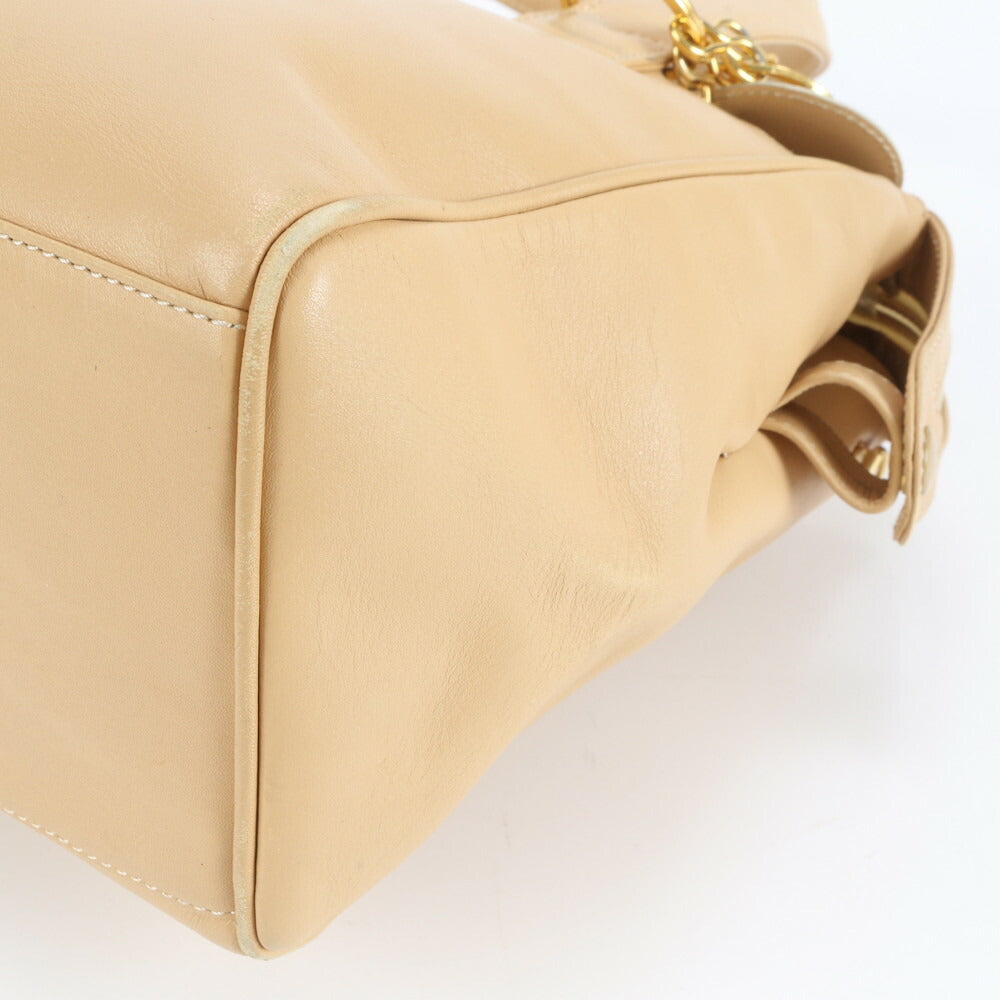 クリスチャンディオール レディディオール レザー ハンドバッグ トート ベージュ ゴールド 金具 本革 レディース EEE CV5-5