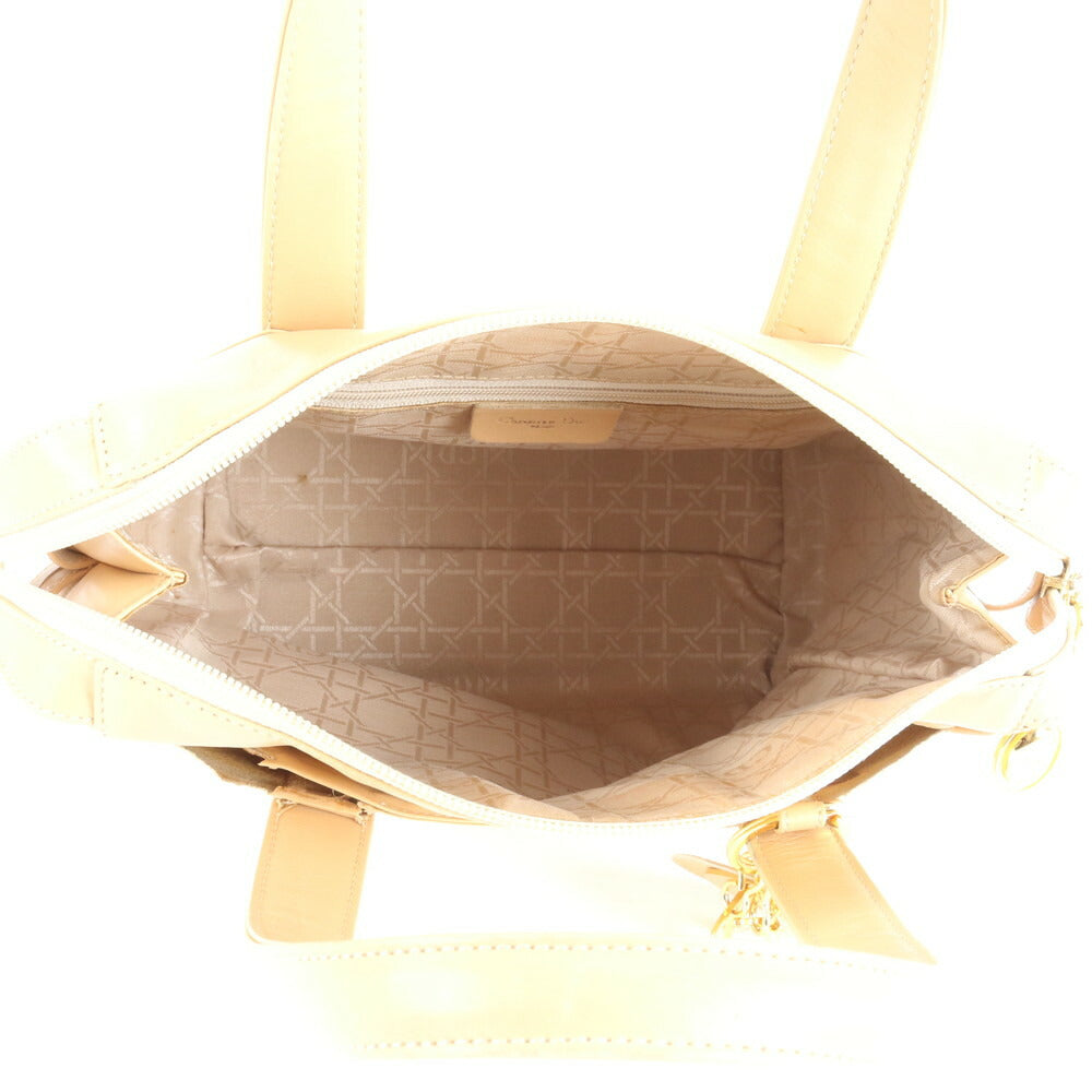 クリスチャンディオール レディディオール レザー ハンドバッグ トート ベージュ ゴールド 金具 本革 レディース EEE CV5-5