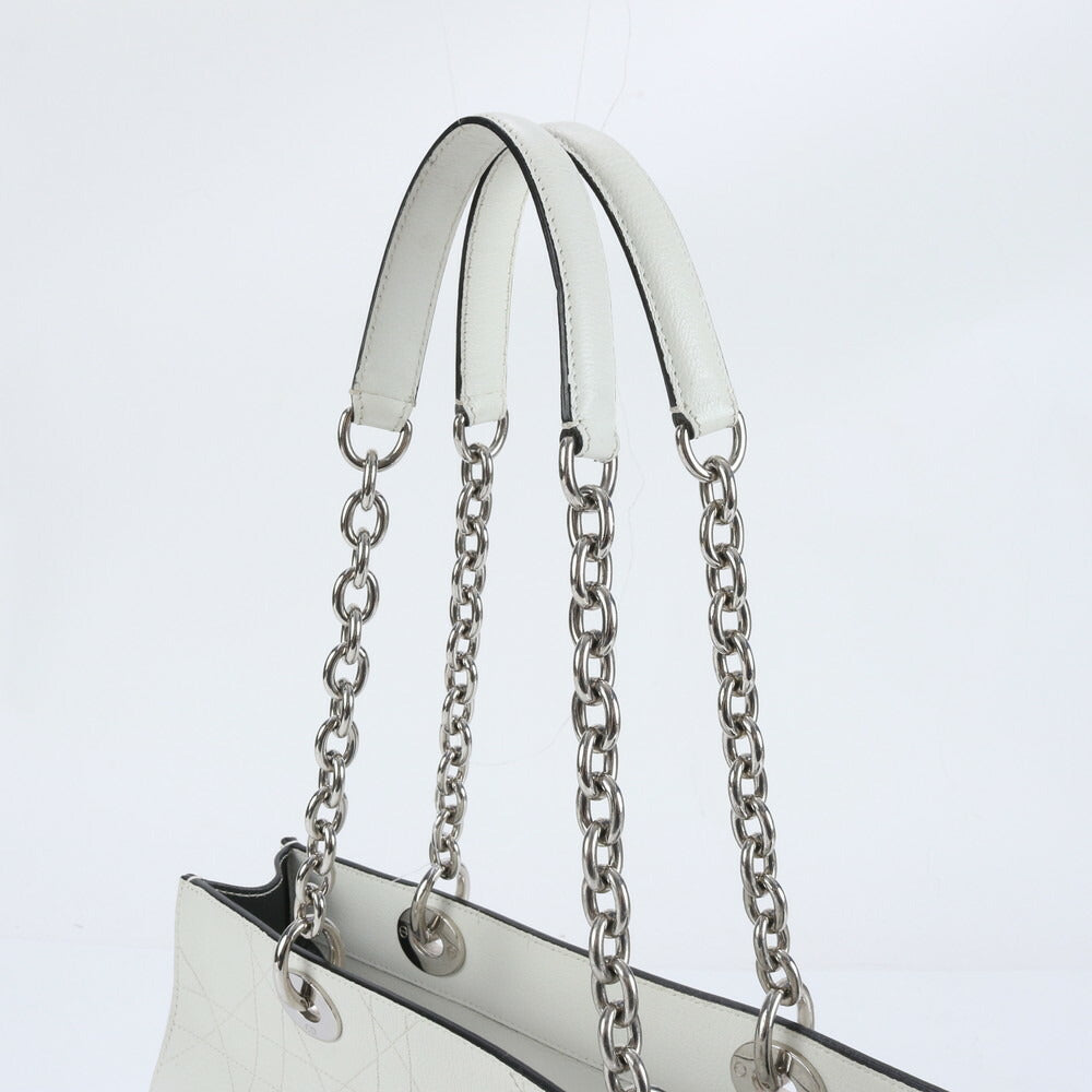 極美品 クリスチャンディオール ULTRADIOR カナージュ レザー チェーン ショルダー トート バッグ 肩掛け A4 レディース EEE CV5-8