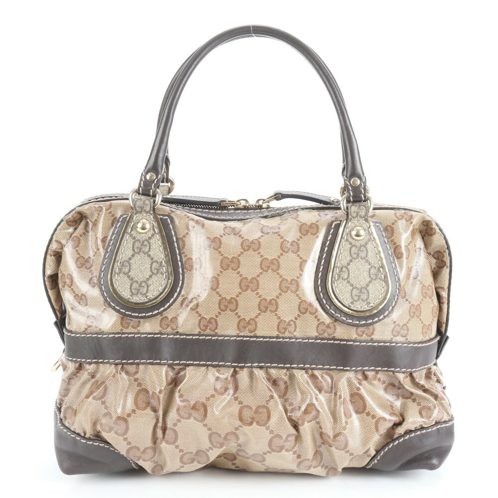 美品 グッチ GG クリスタル ミニ ボストン レザー トート バッグ 肩掛け ショルダー ハンド 223962 レディース EEE CV13-10