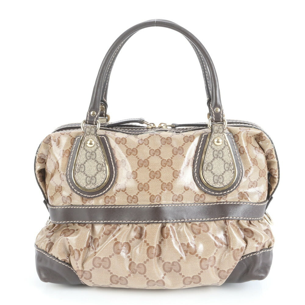 美品 グッチ GG クリスタル ミニ ボストン レザー トート バッグ 肩掛け ショルダー ハンド 223962 レディース EEE CV13-10