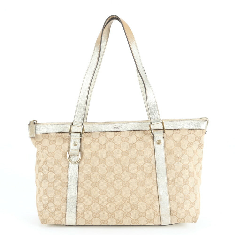 極美品 グッチ GG キャンバス アビー レザー トート バッグ 肩掛け ショルダー ハンド ベージュ 141470 レディース EUE CV19-7