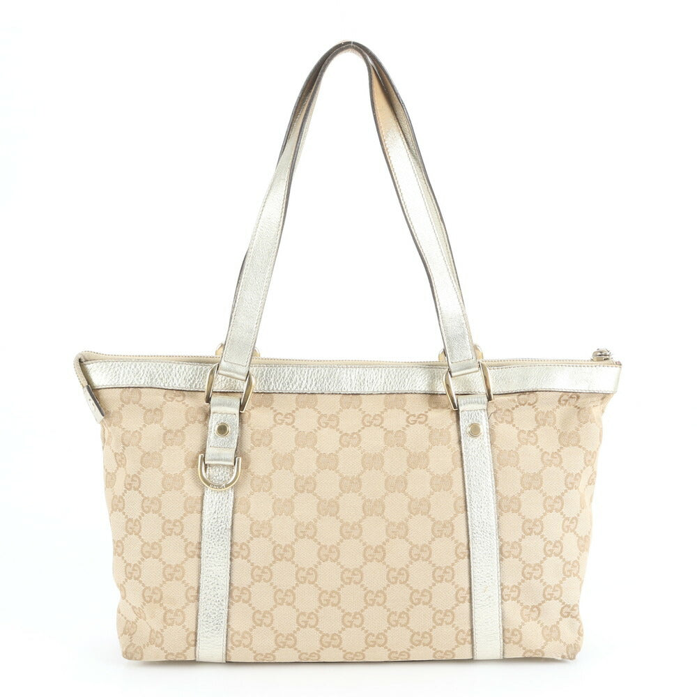 極美品 グッチ GG キャンバス アビー レザー トート バッグ 肩掛け ショルダー ハンド ベージュ 141470 レディース EUE CV19-7