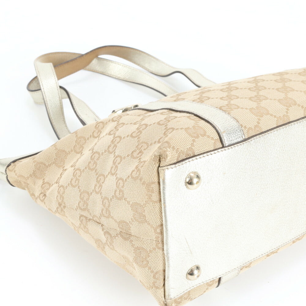 極美品 グッチ GG キャンバス アビー レザー トート バッグ 肩掛け ショルダー ハンド ベージュ 141470 レディース EUE CV19-7