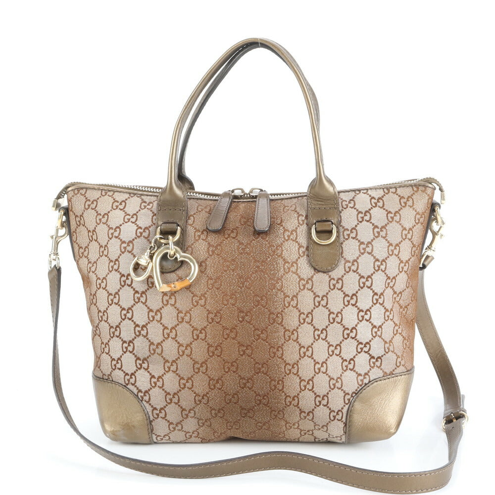 美品 グッチ GG キャンバス ハートビット 269957 レザー 2WAY トート バッグ 斜め掛け ショルダー ハンド A4 レディース EUE CV20-8