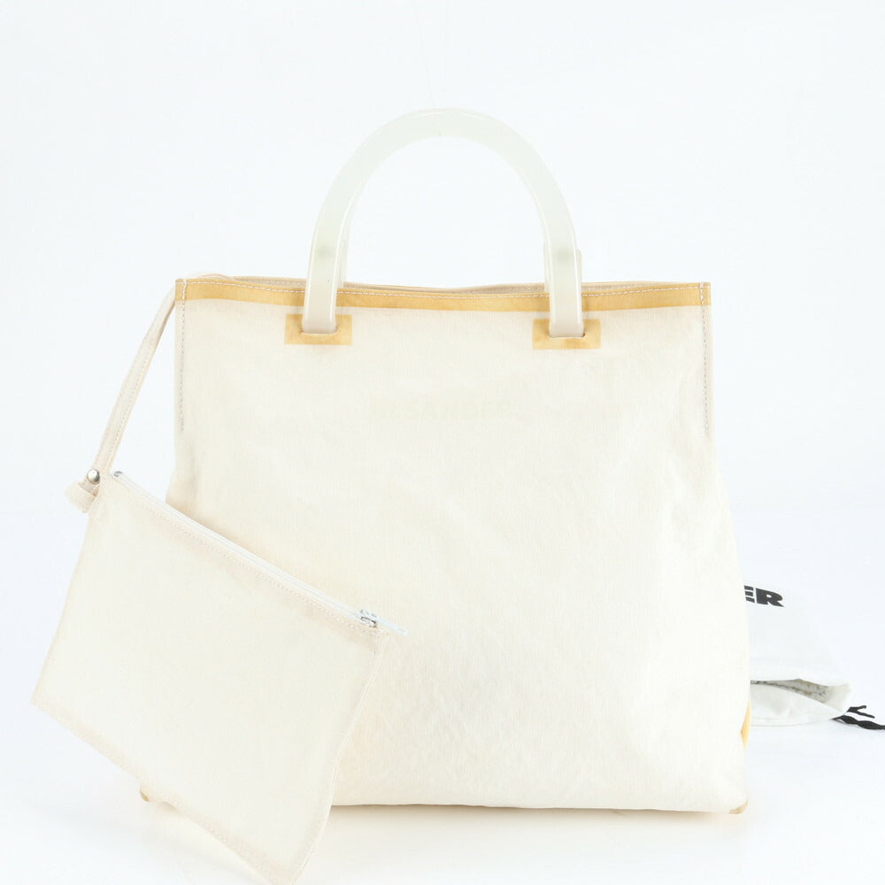 美品 ジルサンダー ポーチ付 キャンバス トート バッグ 肩掛け ショルダー ハンド A4 ベージュ レディース EEE CV23-9