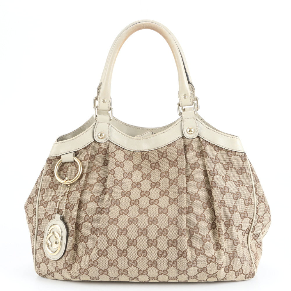 美品 グッチ GG キャンバス スーキー レザー トート バッグ 肩掛け ショルダー ハンド 211944 ベージュ レディース ERE CV33-8