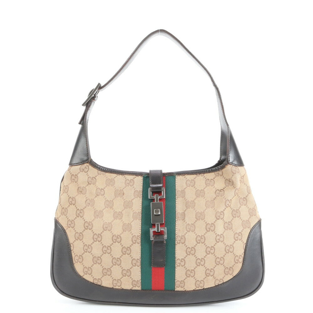 美品 グッチ GG キャンバス シェリー ライン ジャッキー 001 3306 レザー ショルダーバッグ 肩掛け トート レディース ERE CV34-2