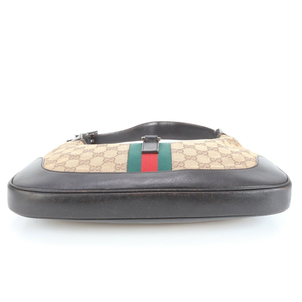 美品 グッチ GG キャンバス シェリー ライン ジャッキー 001 3306 レザー ショルダーバッグ 肩掛け トート レディース ERE CV34-2