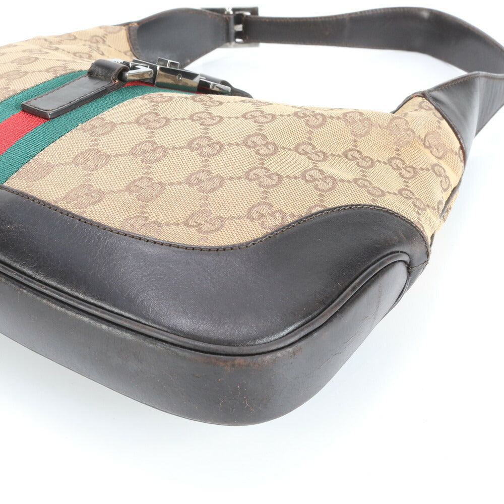 美品 グッチ GG キャンバス シェリー ライン ジャッキー 001 3306 レザー ショルダーバッグ 肩掛け トート レディース ERE CV34-2