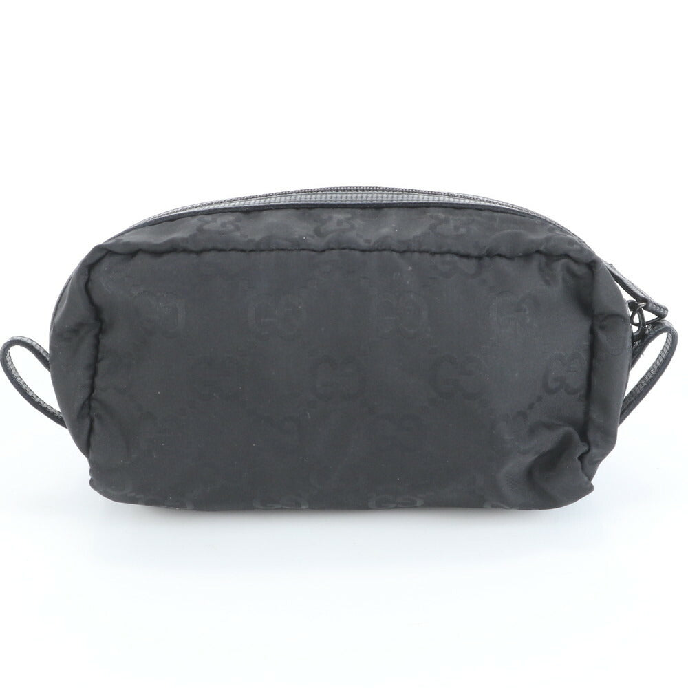 極美品 グッチ コントロールカード付 GG ナイロン 224088 レザー 化粧 トラベル メイク ポーチ ブラック 黒 レディース ERE CV33-3