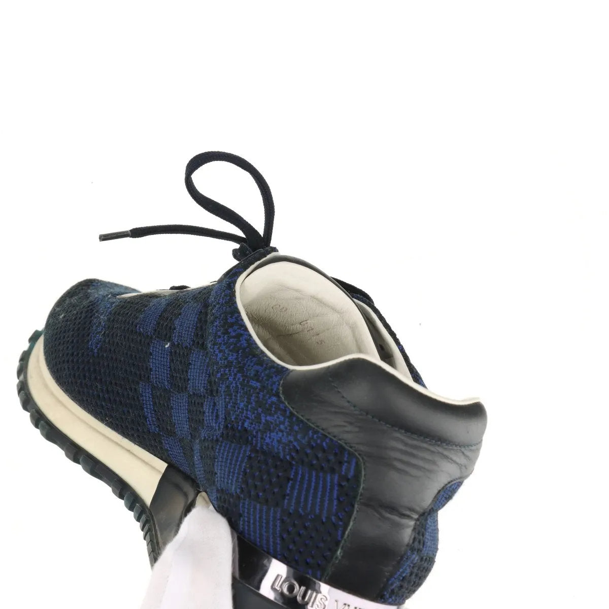 美品 ルイヴィトン ダミエ ランアウェイライン ニット 9 27.5cm GO0175 スニーカー 靴 シューズ 紳士 ネイビー メンズ MMM CR51-1