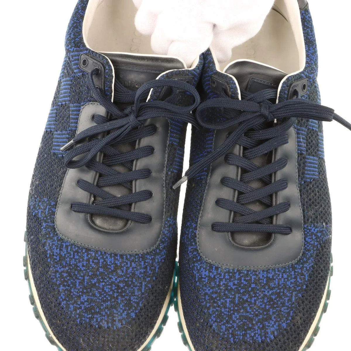 美品 ルイヴィトン ダミエ ランアウェイライン ニット 9 27.5cm GO0175 スニーカー 靴 シューズ 紳士 ネイビー メンズ MMM CR51-1