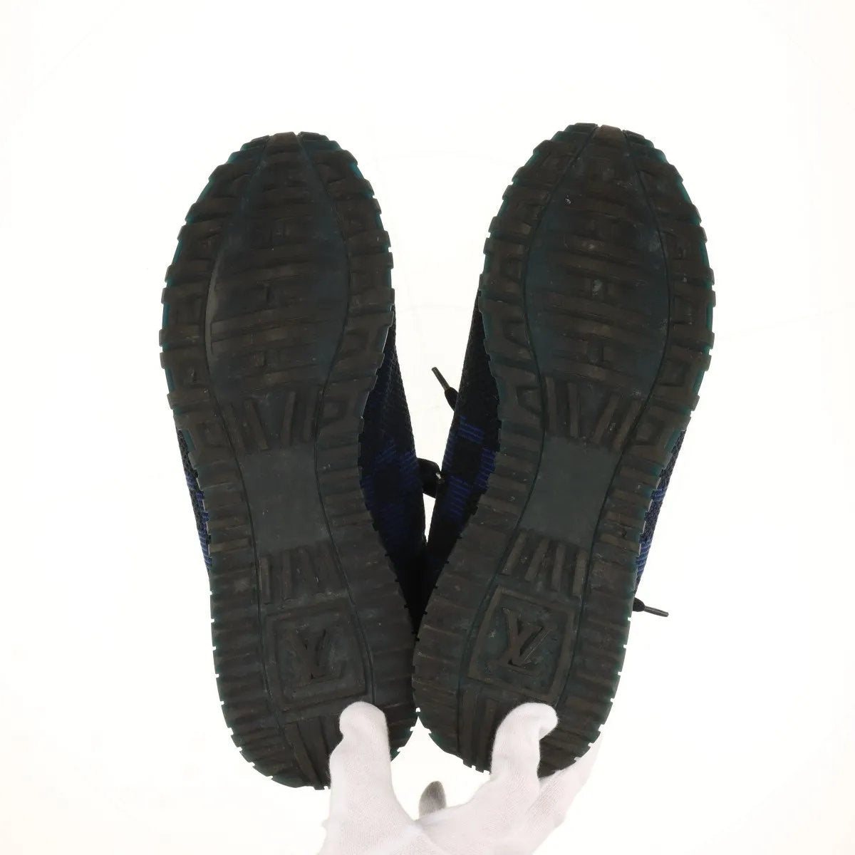 美品 ルイヴィトン ダミエ ランアウェイライン ニット 9 27.5cm GO0175 スニーカー 靴 シューズ 紳士 ネイビー メンズ MMM CR51-1