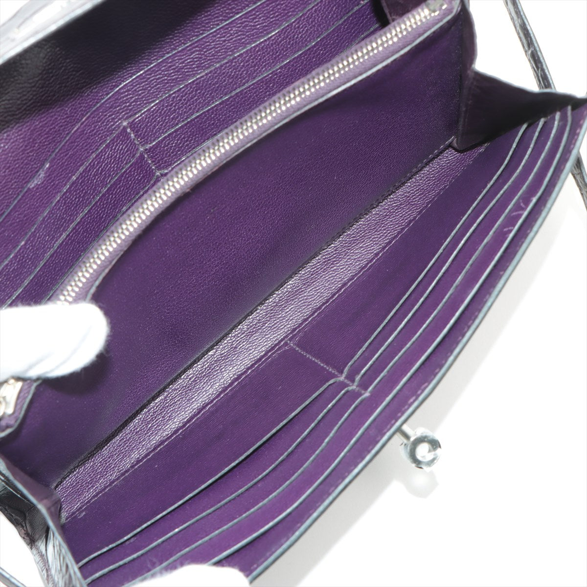 美品 エルメス □M 刻印 ケリー ウォレット 長財布 アリゲーター クロコダイル レザー 高級 メンズ レディース MNT 1128-E40