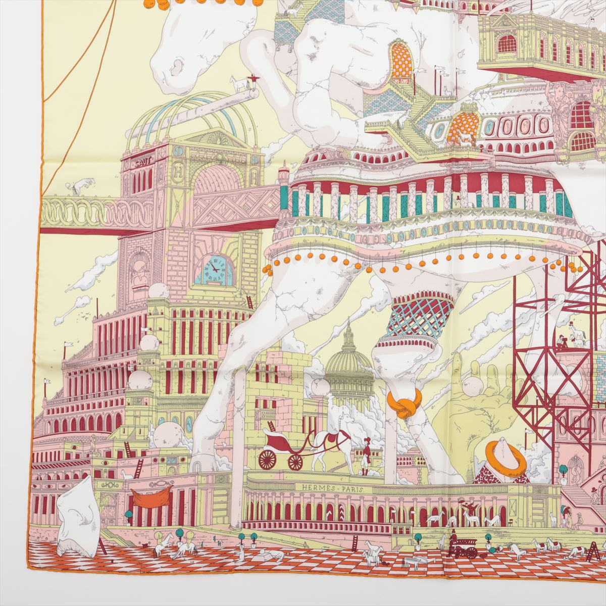 新品同様 エルメス タグ付 カレ 90 HIPPOPOLIS イポポリス スカーフ シルク 100% Cマーク 絹 ストール レディース EEE BA13-10