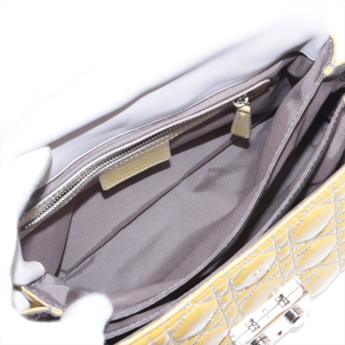 美品 クリスチャンディオール カナージュ ニューロック パテント レザー ショルダーバッグ 斜め掛け ハンド レディース EEE BS32-101