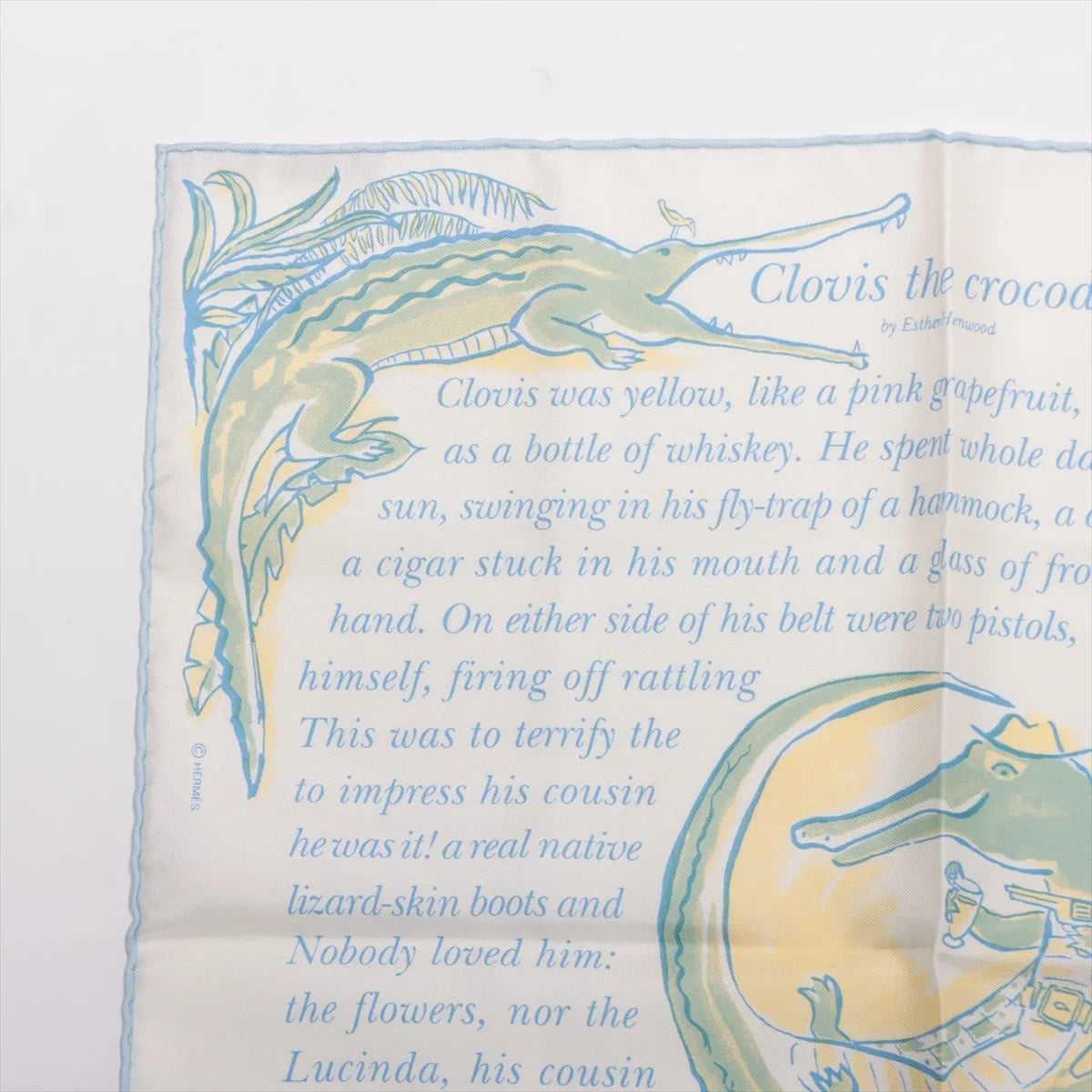 未使用 エルメス カレ CLOVIS LE CROCODILE クロコダイルのクロヴィス スカーフ シルク 100% ストール レディース MMM CH50-21