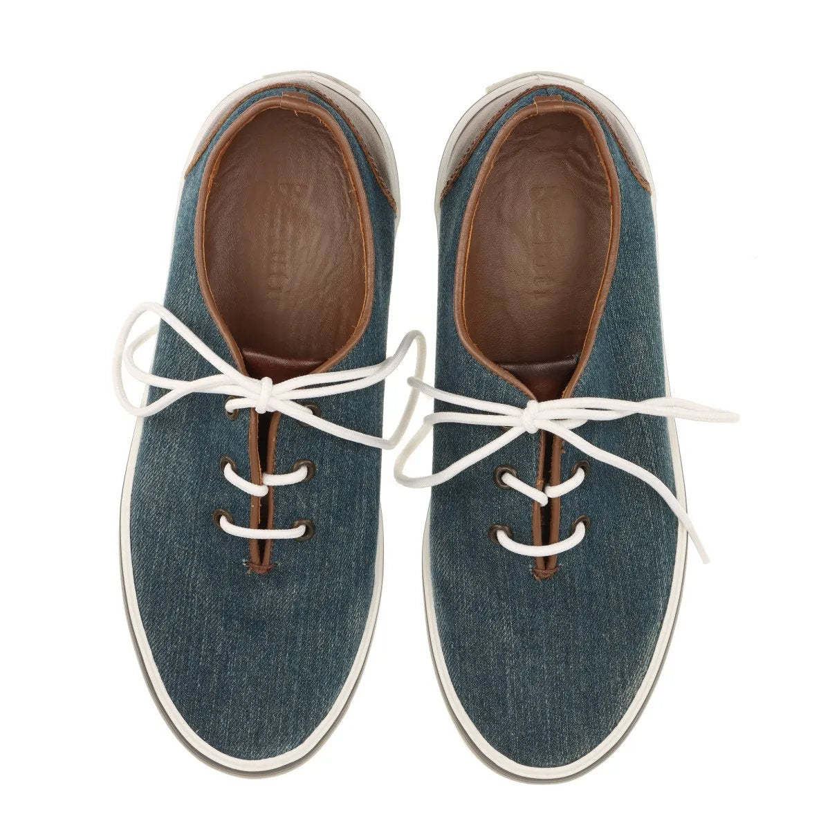 極美品 ベルルッティ デニム 7 ブルー レザー スニーカー ローカット レースアップ 靴 シューズ 紳士 メンズ MMM CO50-8