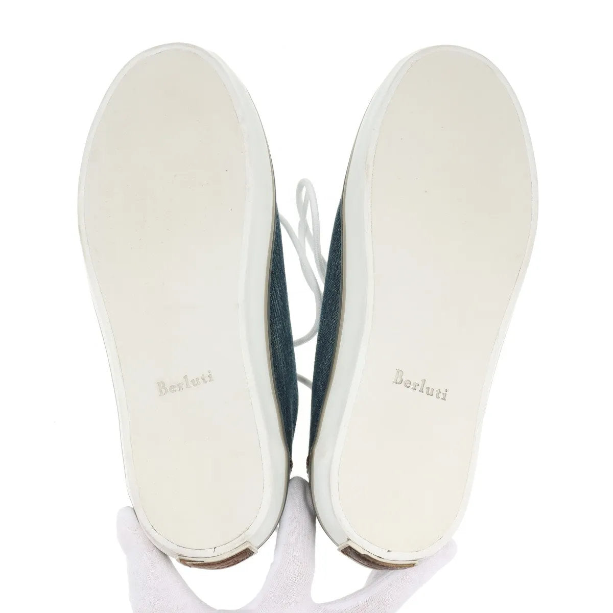 極美品 ベルルッティ デニム 7 ブルー レザー スニーカー ローカット レースアップ 靴 シューズ 紳士 メンズ MMM CO50-8