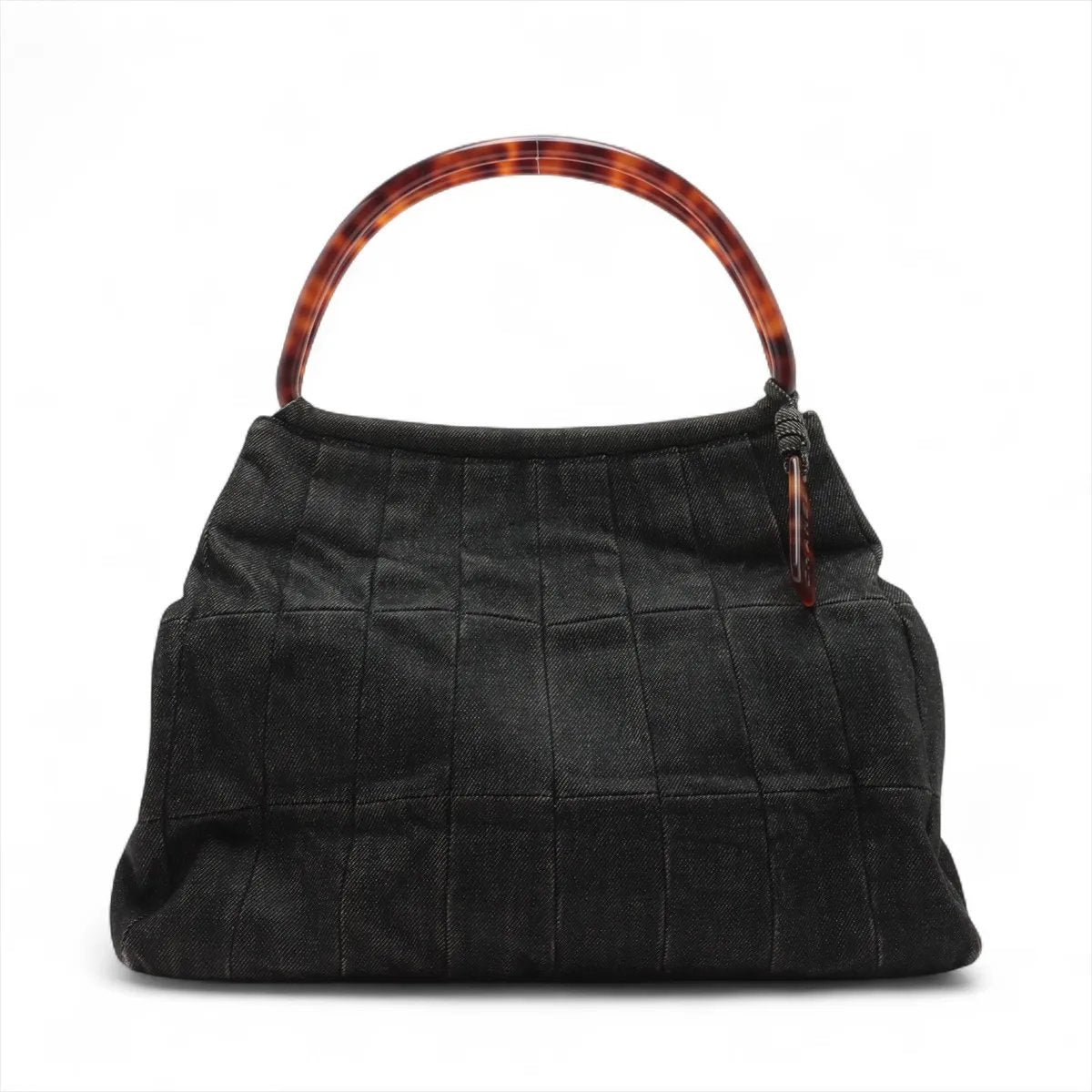 美品 シャネル シリアルシール付 ロゴ デニム プラスチックハンドル ハンドバッグ トート ブラック 黒 レディース MMM CS53-5