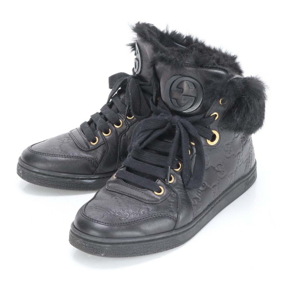 美品 グッチ グッチシマ ファートリム ハイトップ インターロッキング G レザー ハイカット スニーカー 靴 レディース MME BR20-8