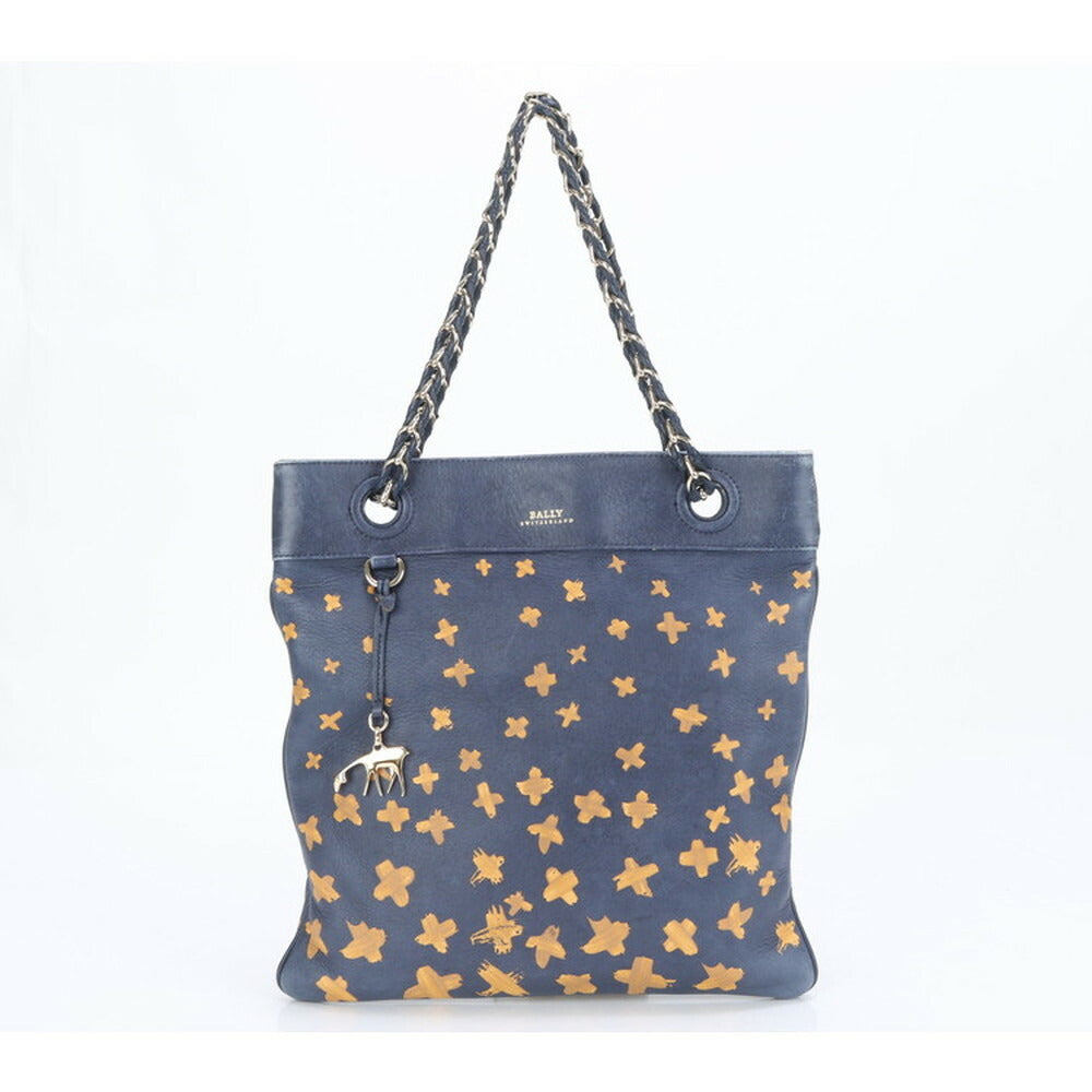 美品 バリー レザー 2WAY チェーン ショルダーバッグ 肩掛け トート ハンド ネイビー 紺 レディース RRE CG22-1