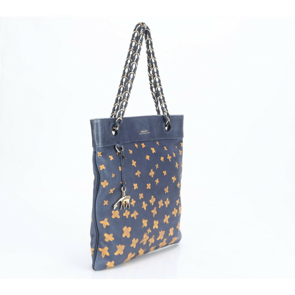 美品 バリー レザー 2WAY チェーン ショルダーバッグ 肩掛け トート ハンド ネイビー 紺 レディース RRE CG22-1