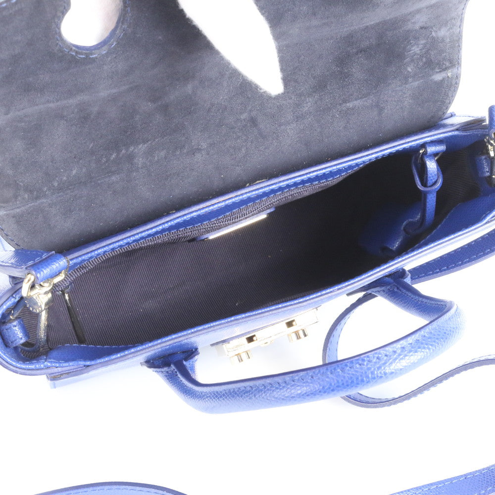 美品 フルラ メトロポリス ブルー レザー 2WAY ショルダーバッグ 斜め掛け ハンド 本革 レディース RUM DO22-10