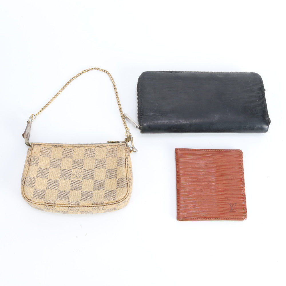 まとめ 3点 セット ルイヴィトン エピ ダミエ アズール ポーチ レザー 長財布 二つ折り ウォレット メンズ レディース RWM DQ28-3