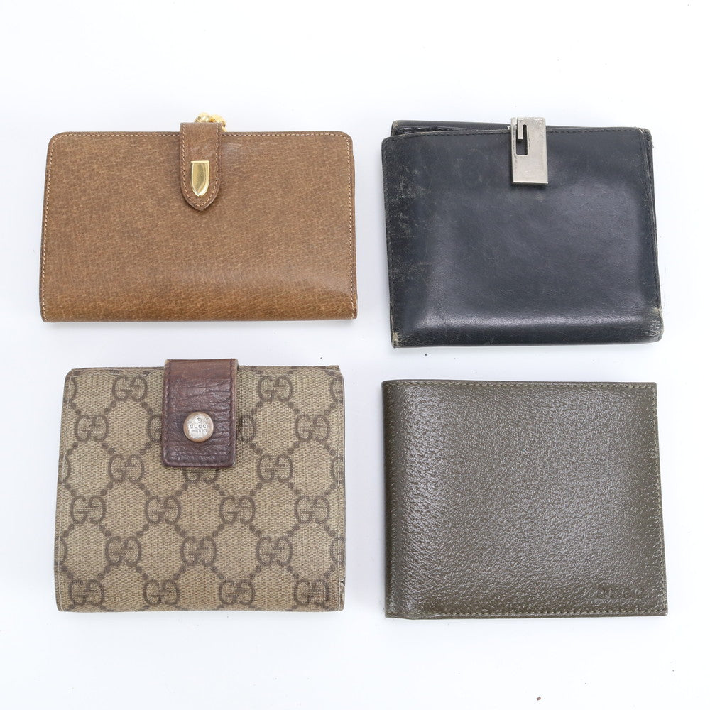 まとめ 4点 セット グッチ GGキャンバス レザー 二つ折り 財布 長財布 ウォレット ブラウン 茶色 メンズ REM DR15-7