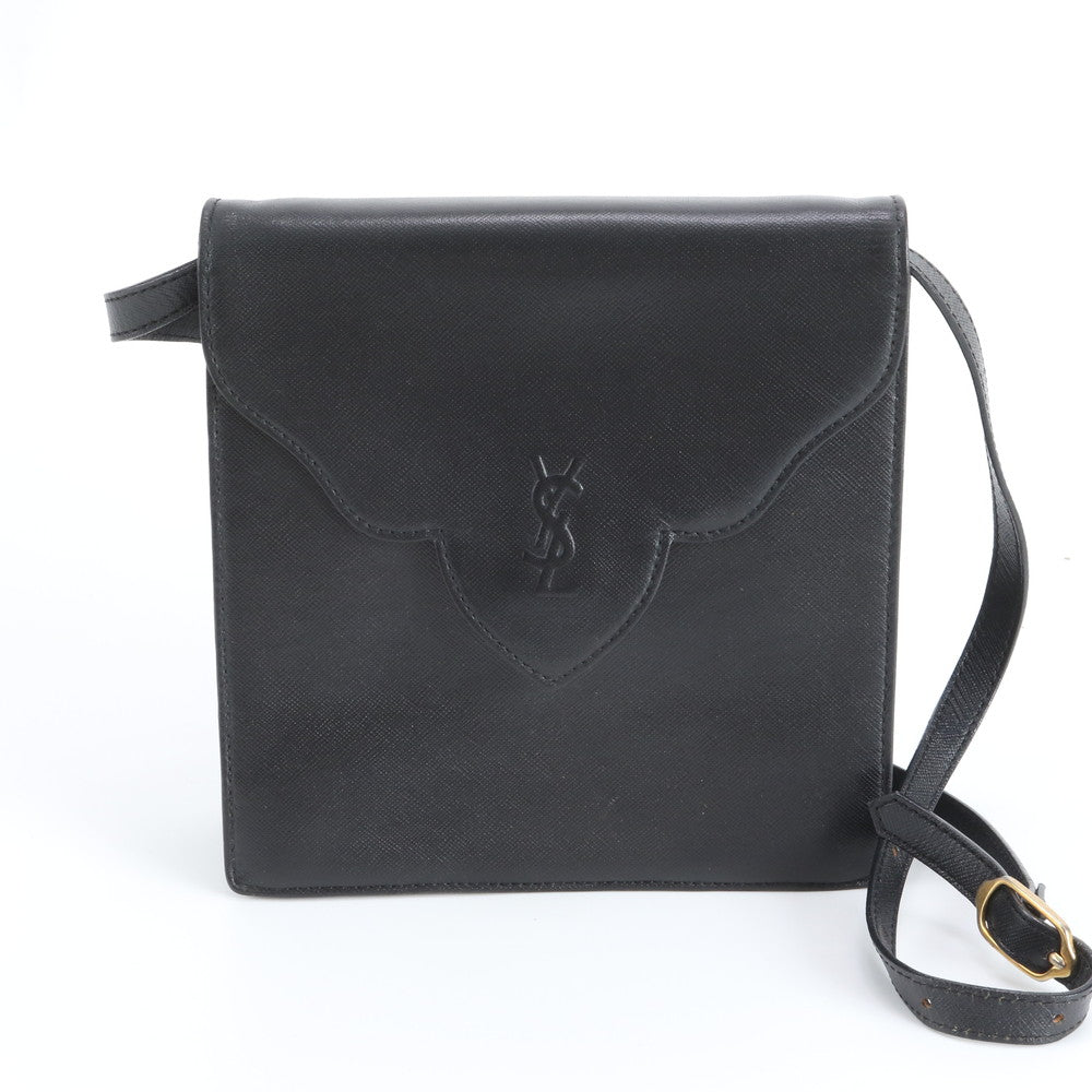 極美品 ヴィンテージ イヴ サンローラン YSL レザー ショルダーバッグ 斜め掛け ブラック 黒 レディース MWM DT6-2