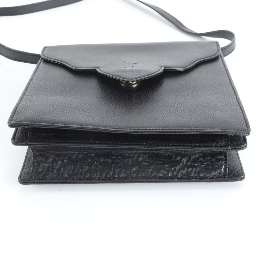 極美品 ヴィンテージ イヴ サンローラン YSL レザー ショルダーバッグ 斜め掛け ブラック 黒 レディース MWM DT6-2