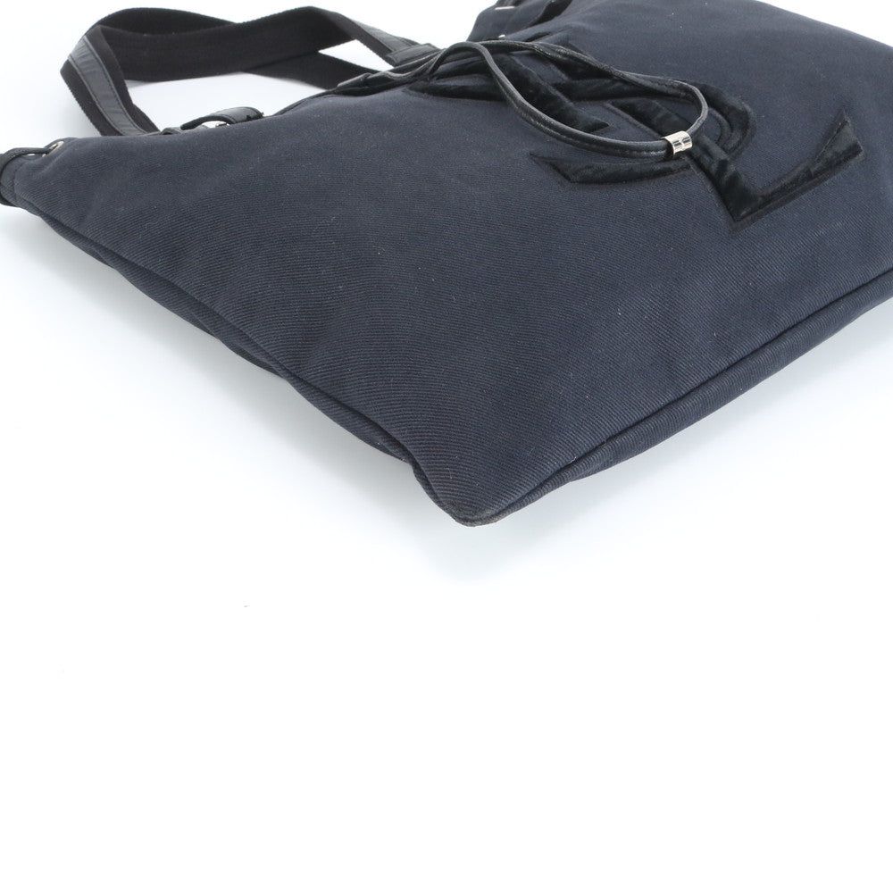 美品 イヴ サンローラン YSL ロゴ レザー キャンバス トート バッグ 肩掛け ショルダー ブラック 黒 A4 レディース MWM DT6-6
