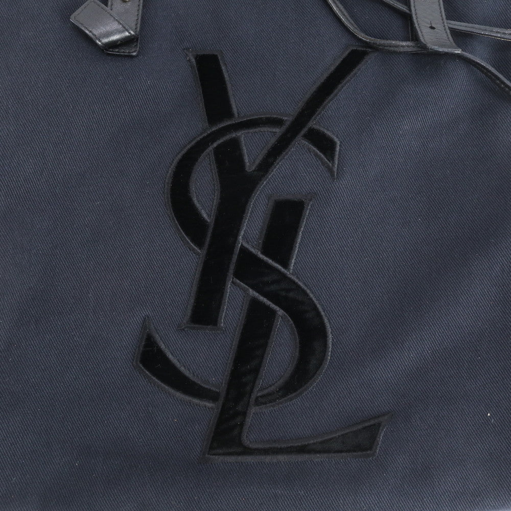 美品 イヴ サンローラン YSL ロゴ レザー キャンバス トート バッグ 肩掛け ショルダー ブラック 黒 A4 レディース MWM DT6-6