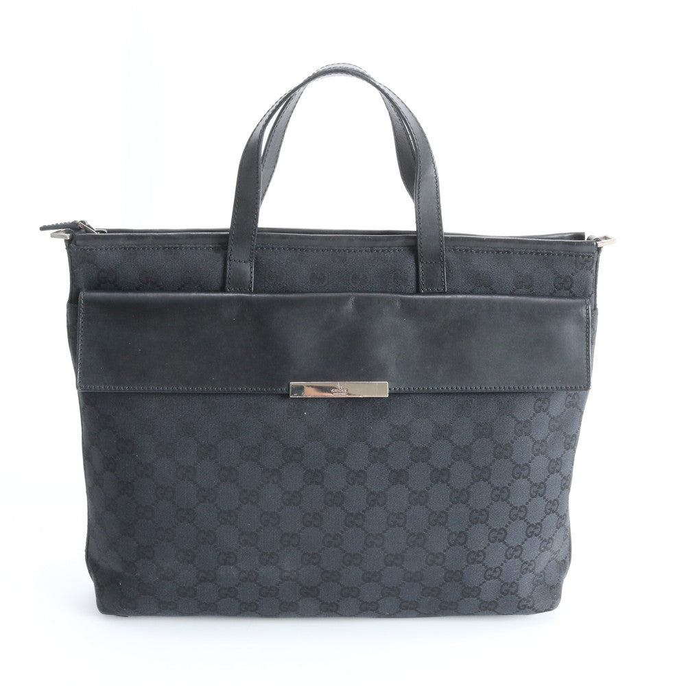 美品 グッチ GGキャンバス 015 3712 レザー ビジネス バッグ 書類鞄 ブリーフケース トート 通勤 ブラック 黒 A4 メンズ EEE DT40-6