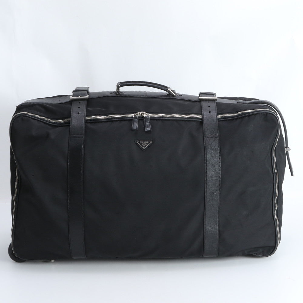 美品 プラダ テスート ナイロン トライアングルロゴ レザー ボストン バッグ 出張 旅行 トート トラベル メンズ EWE DT48-6