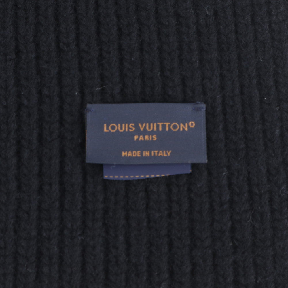 美品 ルイヴィトン タグ付 エシャルプ LV ヘッドライン M77928 マフラー ストール ブラック 黒 メンズ REE DV38-4