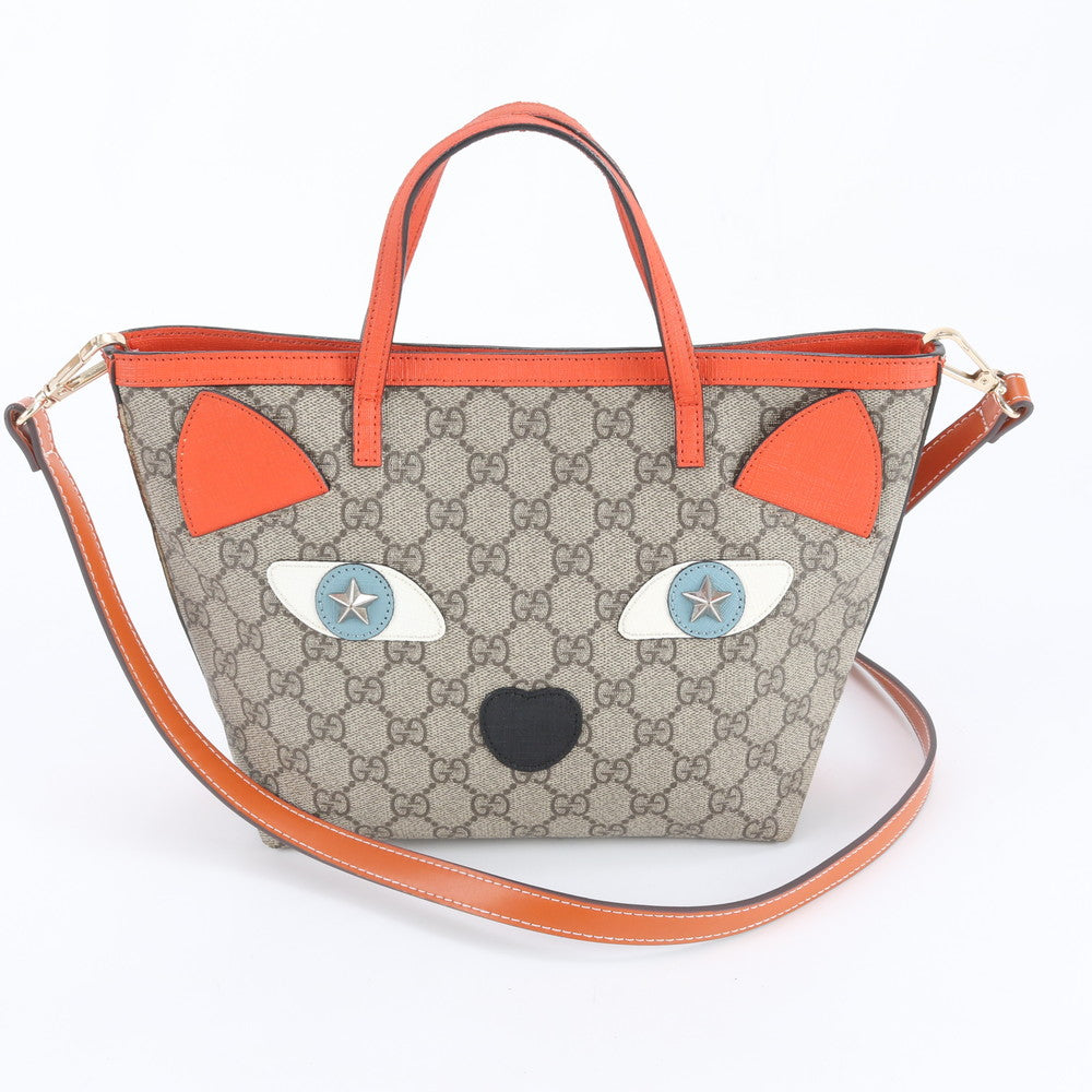 美品 グッチ GG スプリーム チルドレンズ キャット 猫 410809 レザー 2WAY ショルダーバッグ 斜め掛け ハンド レディース RWE DV46-4