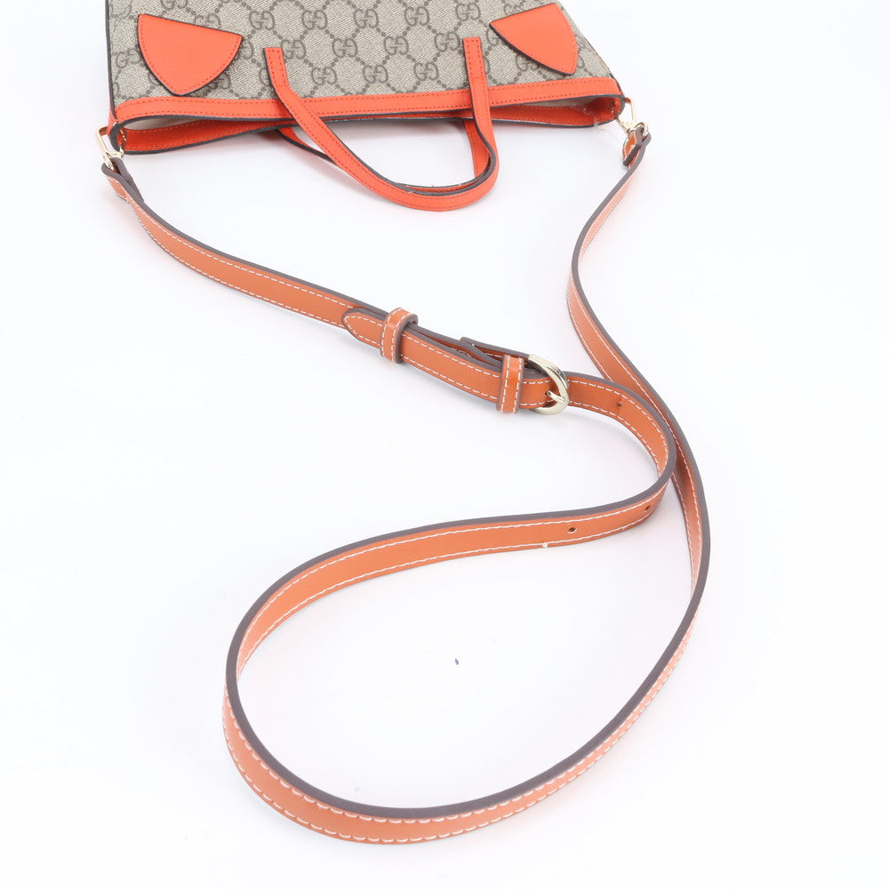 美品 グッチ GG スプリーム チルドレンズ キャット 猫 410809 レザー 2WAY ショルダーバッグ 斜め掛け ハンド レディース RWE DV46-4