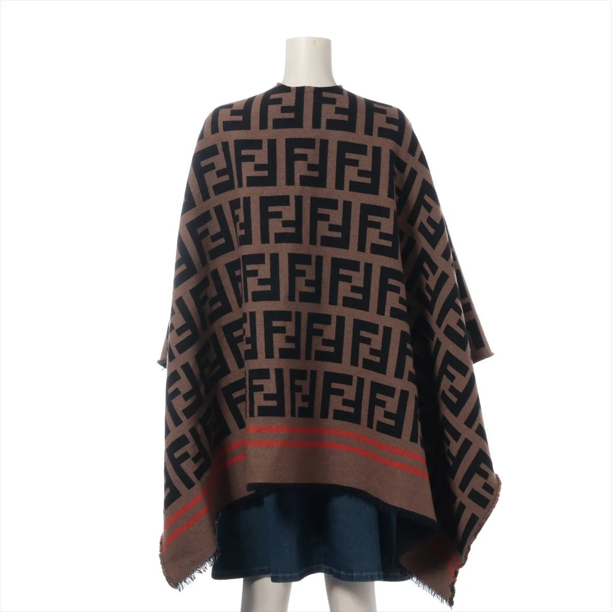美品 フェンディ FF ズッカ ポンチョ 本革 ブラウン 茶色 ブランド ファッション レディース MMM DT53-4