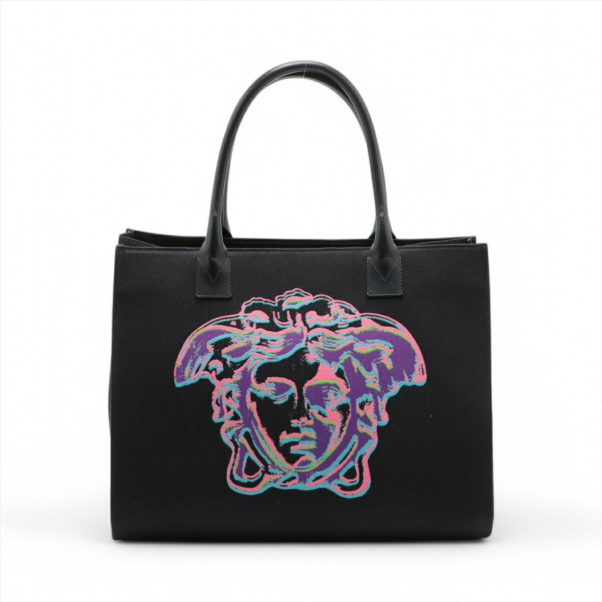 美品 ヴェルサーチ メドゥーサ レザー トート バッグ 肩掛け ショルダー ハンド ブラック A4 レディース EEE BW20-43