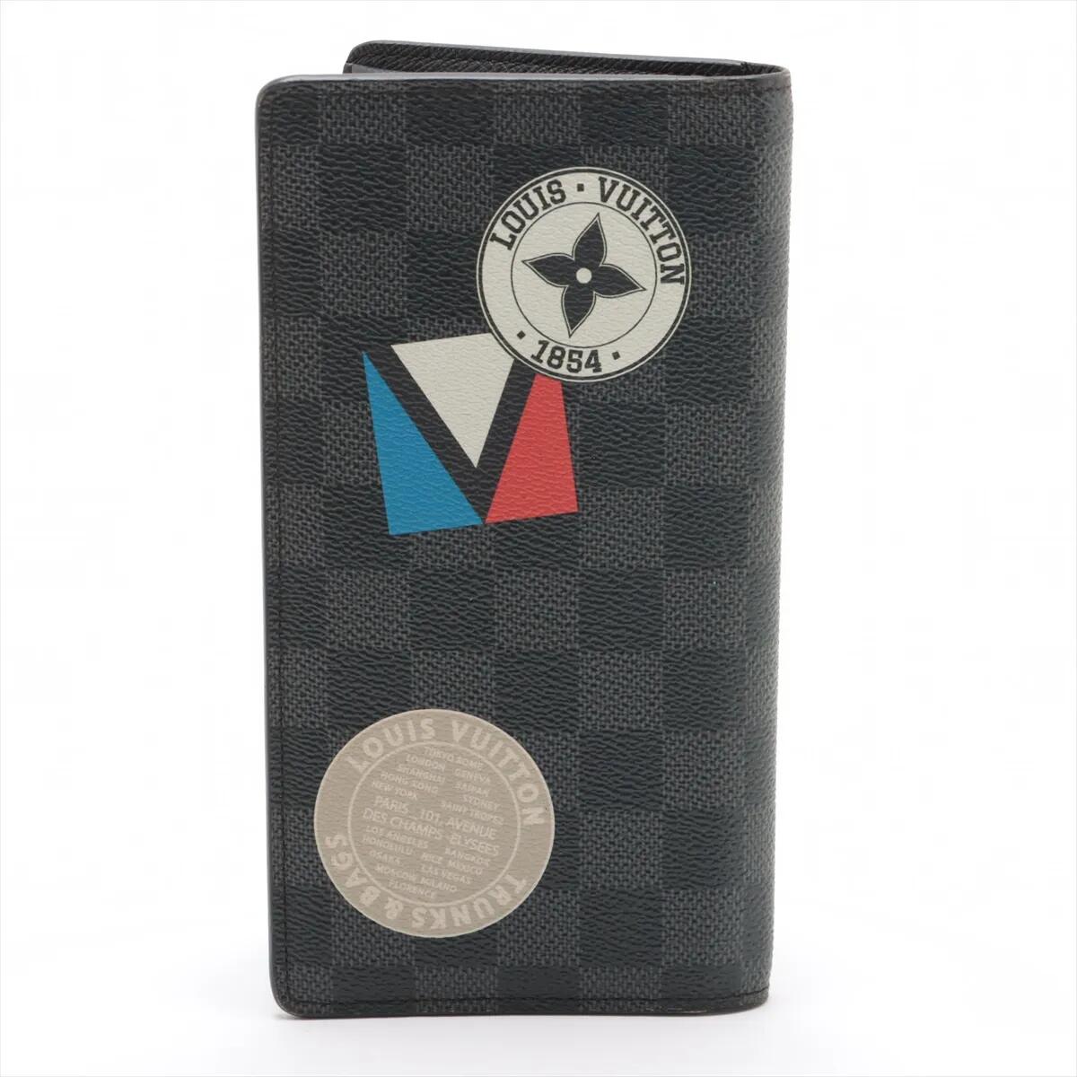 美品 ルイヴィトン ダミエ グラフィット ポルトフォイユ ブラザ N64438 レザー 長財布 二つ折り ウォレット メンズ MMM CE50-6