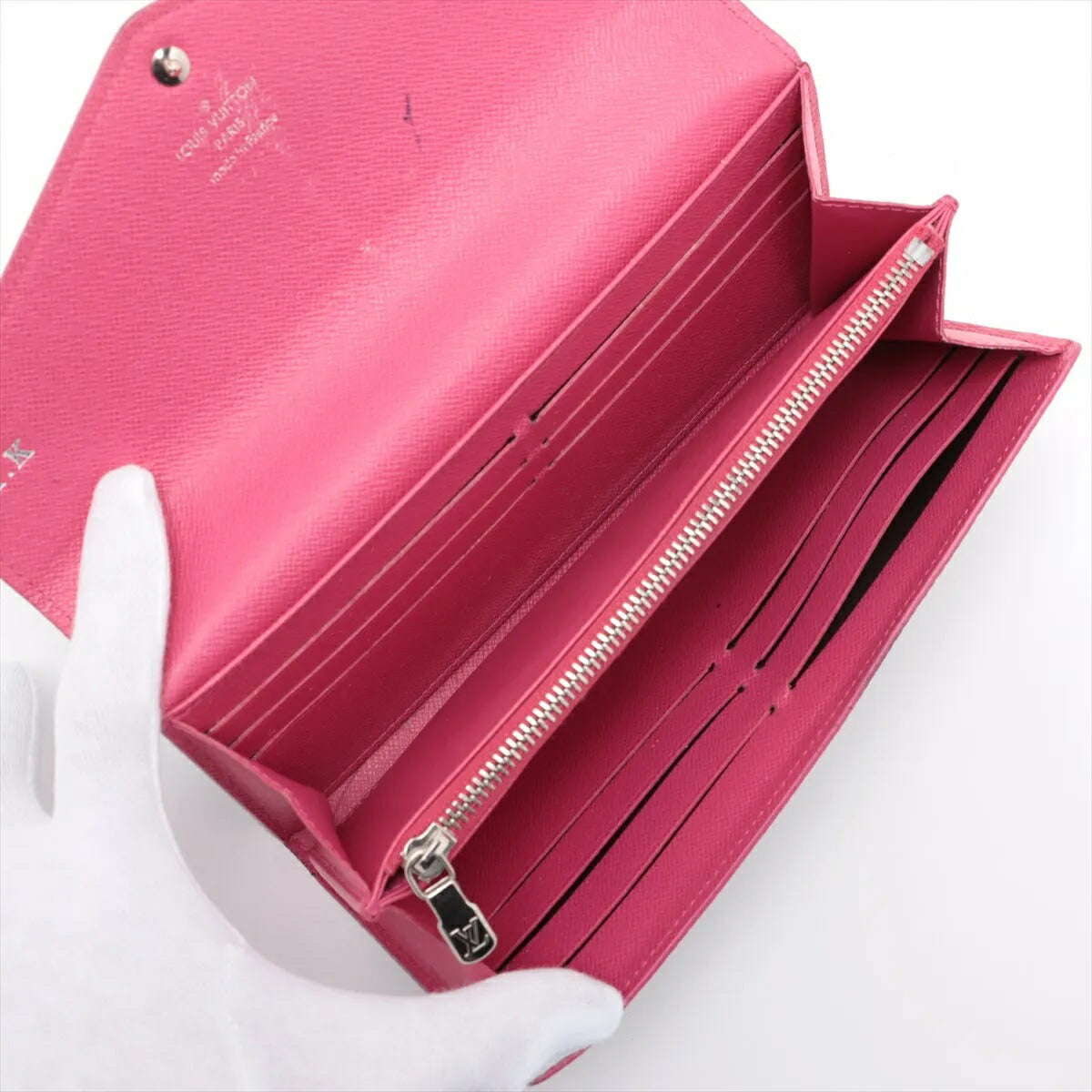 美品 ルイヴィトン エピ ポルトフォイユ サラ ノワール ホットピンク M64322 レザー 長財布 ウォレット レディース MMM CF50-11