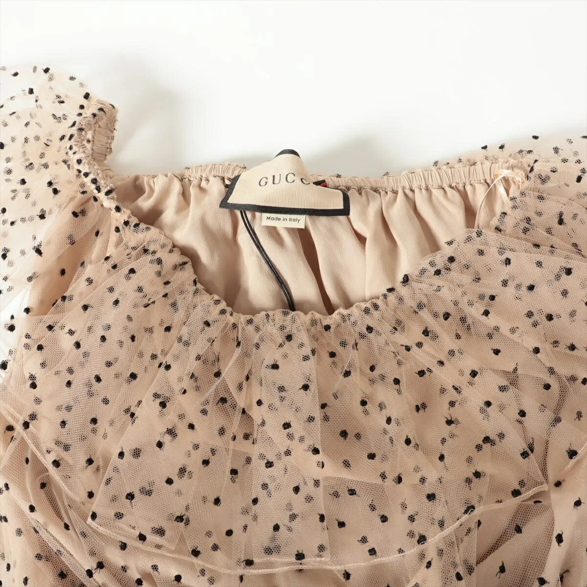 未使用 グッチ 728251 ポルカドット チュール ワンショルダー ドレス 38 ベージュ ワンピース 洋服 レディース MMM CN50-5