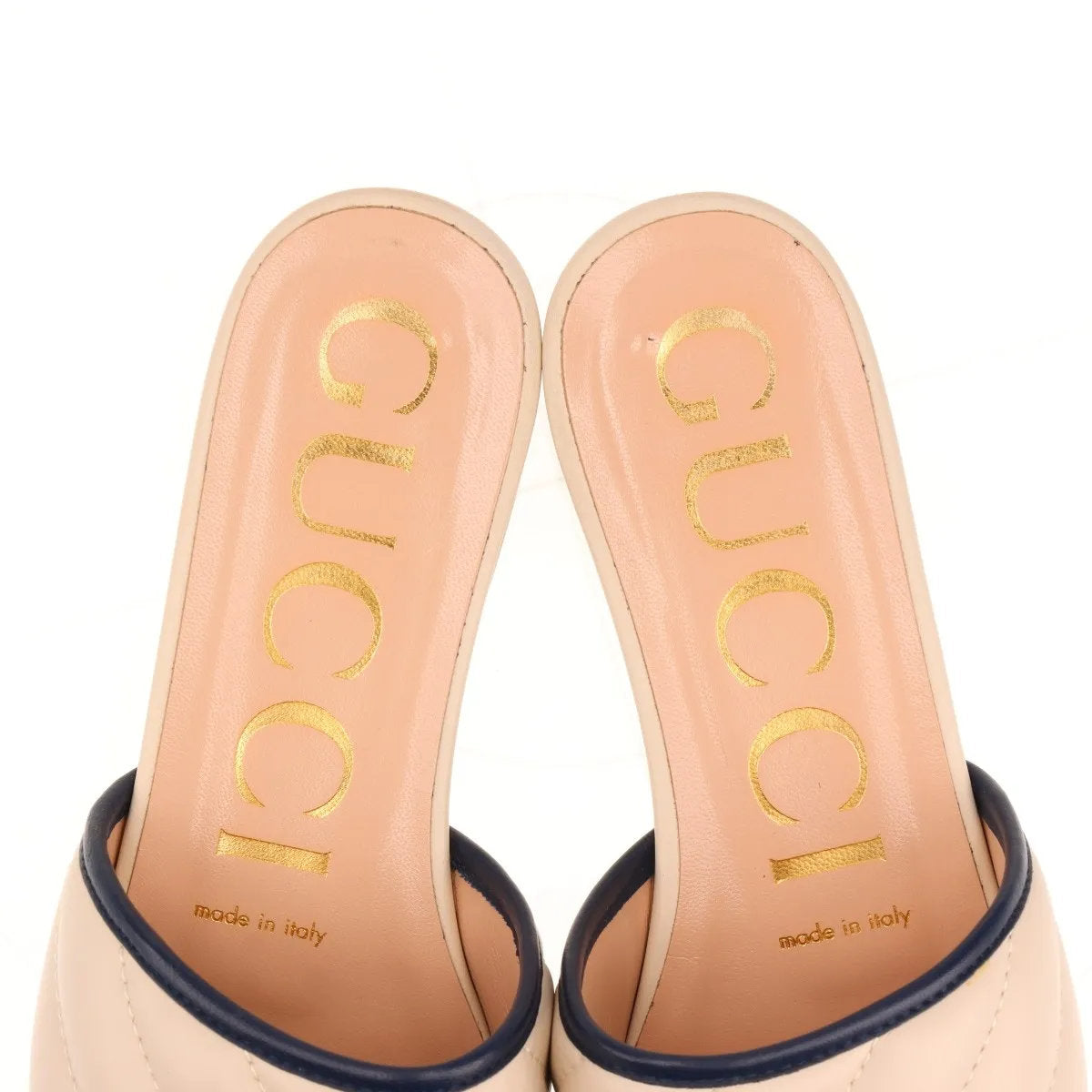 美品 グッチ GGマーモント キルティング 629730 レザー サンダル ベージュ ヒール 靴 シューズ ミュール レディース MMM CO50-10