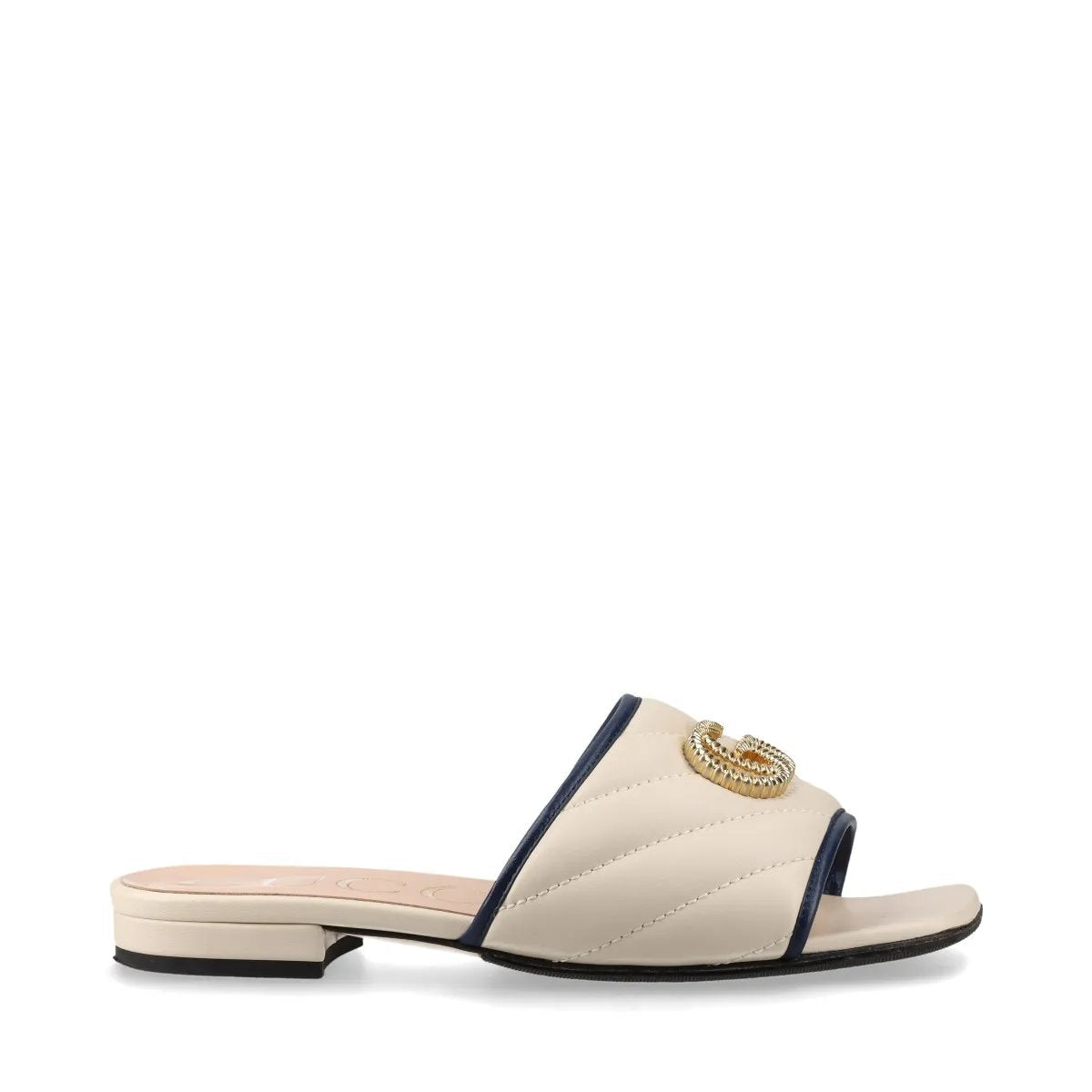 美品 グッチ GGマーモント キルティング 629730 レザー サンダル ベージュ ヒール 靴 シューズ ミュール レディース MMM CO50-10