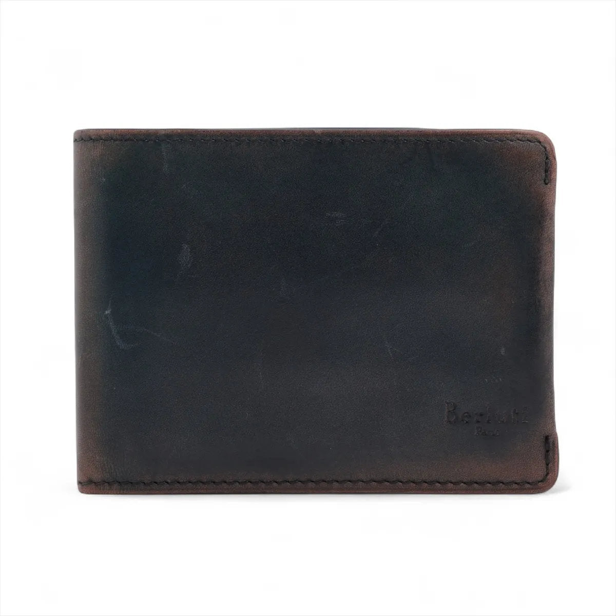 美品 ベルルッティ レザー 二つ折り 財布 コンパクト ウォレット ネイビー 紺 札入れ メンズ EEE CV50-4