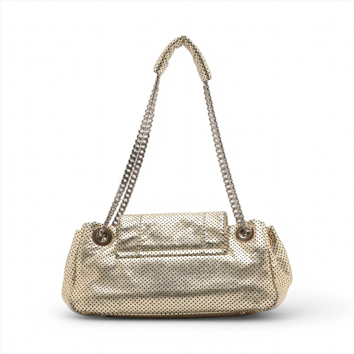 美品 シャネル シリアルシール付 2.55 パンチング レザー ショルダーバッグ 肩掛け ハンド ゴールド レディース MMM BS32-42