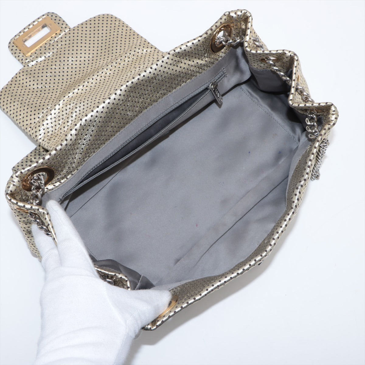 美品 シャネル シリアルシール付 2.55 パンチング レザー ショルダーバッグ 肩掛け ハンド ゴールド レディース MMM BS32-42